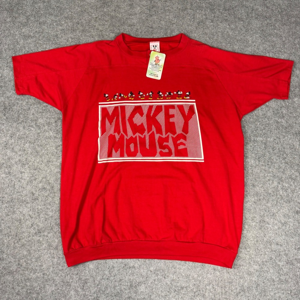 Vintage Disney‎ Wear Mickey Mouse Red Graphic T-Shirt Banded Hem XL Made in USA